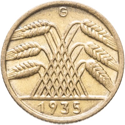 купить Германская, Третий рейх 10 рейхспфеннигов (reichspfennig) 1935, знак монетного двора "G" — Карлсруэ