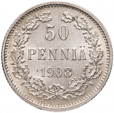 Купить 50 пенни (pennia) 1908 L, монета для Финляндии