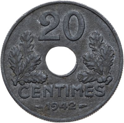 купить Франция 20 сантимов (centimes) 1942
