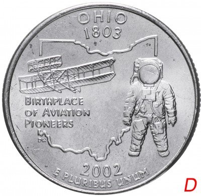 Купить США 1/4 доллара (квотер, 25 центов) 2002 D "Штат Огайо"
