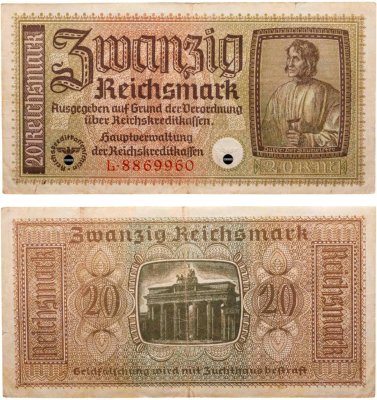 купить Германия 20 рейхсмарок 1940-1945 Немецкие оккупационные территории