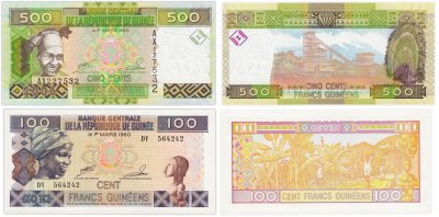 купить Гвинея набор из 2 банкнот 100, 500 франков 1960