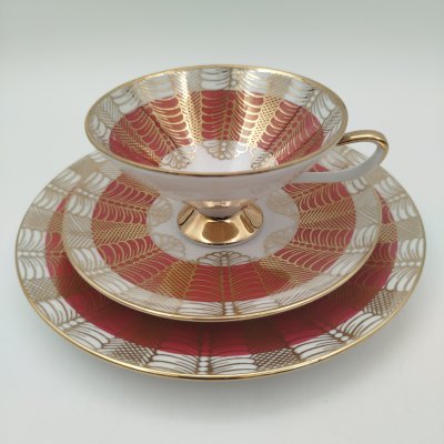 купить Кофейное трио с изящным золотым декором, Rudolf Wachter, фарфор, крытье, золочение, Германия, 1950-1970 гг.