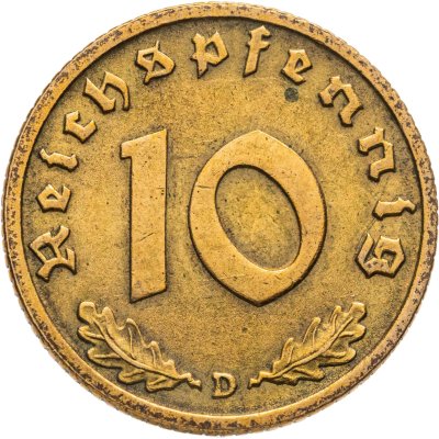купить Германия, Третий рейх 10 рейхспфеннигов 1937, знак монетного двора "D"