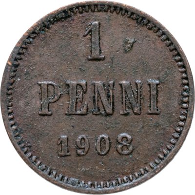 купить 1 пенни (penny) 1908, монета для Финляндии