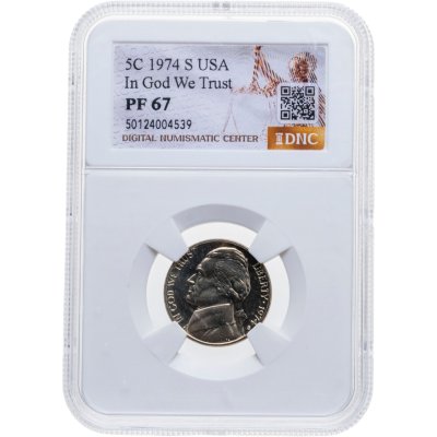 купить США 5 центов (cents) 1974 S "Jefferson Nickel (Джефферсон)" в слабе DNC PF67