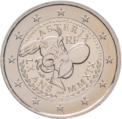 купить Франция 2 евро (euro) 2019 "60 лет со дня создания комиксов об Астериксе" на монетной карточке (блистере) - 1й тип "Астерикс + Обеликс"