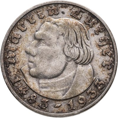 купить Германия (Третий рейх) 2 рейхсмарки (reichsmark) 1933 J 450 лет со дня рождения Мартина Лютера