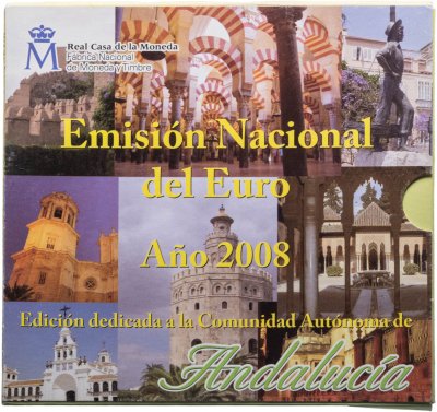 купить Испания 2008 официальный набор евро из 8-ми монет и жетона в буклете "Регион Андалусия"
