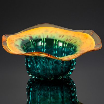 купить Ваза для десертов (фруктовница) с волнистым бортом, стекло, гутная техника, эффект брызг, Murano, Италия, 1950-1960 гг.