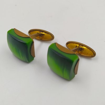 купить Запонки винтажные с квадратными вставками зеленого цвета, металл, пластик, СССР, 1970-1990 гг.