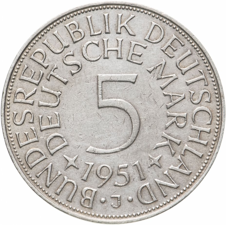 купить Германия 5 марок 1951 J   знак монетного двора: "J" - Гамбург