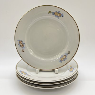 купить Набор десертных тарелок с цветочным декором на 4 персоны, фарфор, деколь, золочение, Барановский фарфоровый завод, СССР, 1960-1970 гг.
