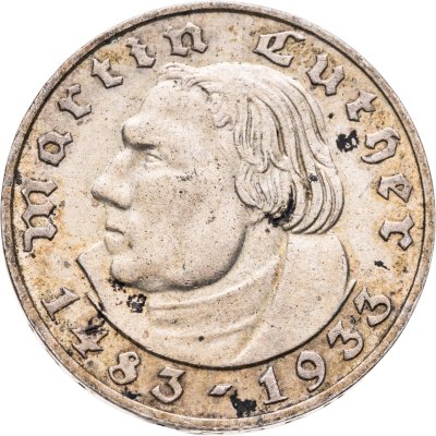 купить Германия (Третий рейх) 2 рейхсмарки (reichsmark) 1933 А "450 лет со дня рождения Мартина Лютера"