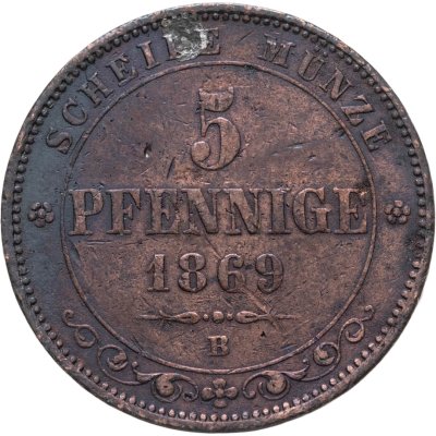 купить Германия (Саксония) 5 пфеннигов 1869