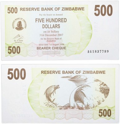 купить Зимбабве 500 долларов (2006) 2007