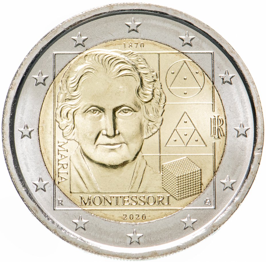 купить Италия 2 евро 2020 "150 лет со дня рождения Марии Монтессори"