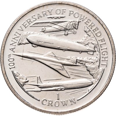 купить Остров Мэн 1 крона (crown) 2003 "100 лет со дня полёта моторного самолёта /самолёты и дирижабль/"
