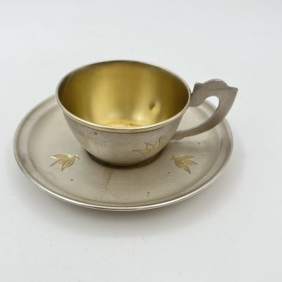 купить Пара кофейная с цветочным декором, мельхиор (медь-никель), золочение, Мстерская художественная фабрика «Ювелир», СССР, 1960-1970 гг.