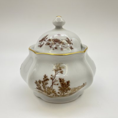 купить Горчичница, украшенная изображением пейзажа, фарфор, деколь, Bohemia (Neurohlau), Чехословакия, 1980-1990 гг.