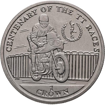 купить Остров Мэн 1 крона 2007 "100 лет Мотогонкам "Tourist Trophy" - мотоцикл едет вправо"