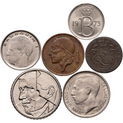 купить Бельгия набор из 6 монет 1 цент, 25 и 50 сантимов, 1 и 50 франков 1855-1990