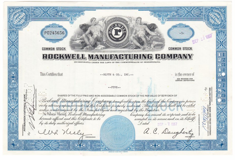 купить Акция США - Rockwell Manufacturing Company  1958- 1969гг.