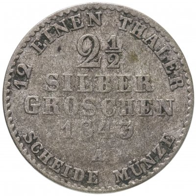 купить Германия, Пруссия 2 1/2 гроша (groschen) 1843 Знак монетного двора: "A" - Берлин