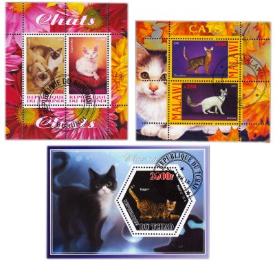 купить Малави, Бурунди, Чад марки набор 3 квартблока "Коты и кошки" 2010