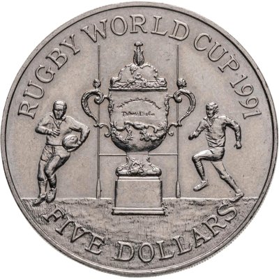 купить Новая Зеландия 5 долларов (dollars) 1991 "Чемпионат мира по регби"