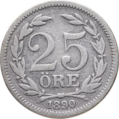 купить Швеция 25 эре (ore) 1890 Большой размер надписей