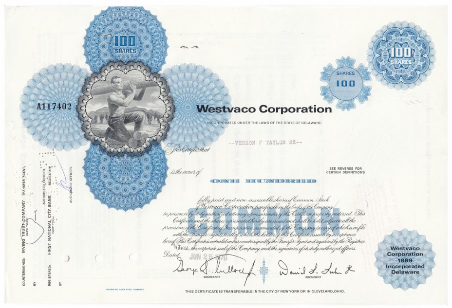 купить Акция США Westvaco Corporation 1969- 1970 гг.