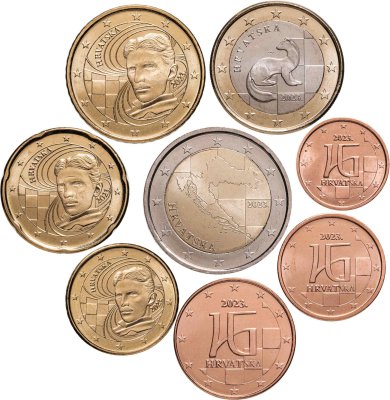 купить Хорватия набор из 8 монет 1, 2, 5, 10, 20, 50 евроцентов, 1, 2 евро 2023