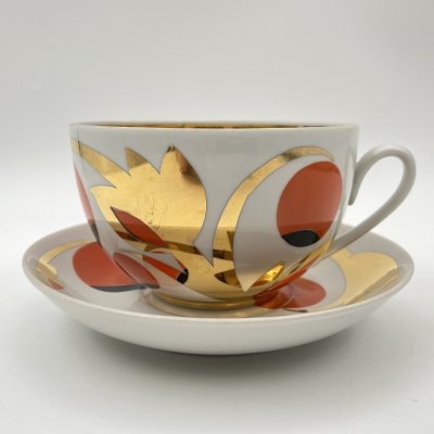 купить Чайная пара "Золотые яблоки" ("Райские яблоки"), автор росписи А. А. Чекулина, фарфор, крытье, золочение, Дмитровский фарфоровый завод (ДФЗ Вербилки), СССР, 1965-1991 гг.