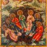 Купить [Редкий сюжет] Икона "Семь отроков Эфесских", дерево, темпера, Российская империя, 1800-1850 гг.