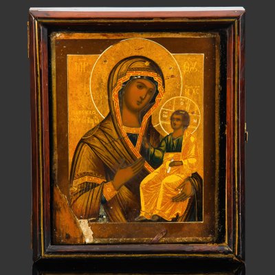 купить Икона "Пресвятая Богородица Иверская" ("Вратарница") в окладе, дерево, темпера, Российская империя, 1850-1900 гг.