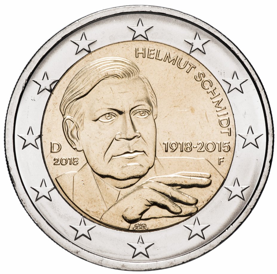 купить Германия 2 евро 2018 F "100 лет со дня рождения Гельмута Шмидта"