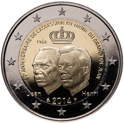 купить Люксембург 2 евро 2014 "50-летний юбилей вступления на престол великого герцога Жана" Proof в капсуле