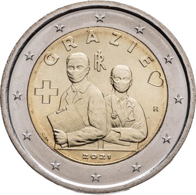 купить Италия 2 евро 2021 Медицинские профессии - Спасибо