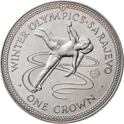 купить Остров Мэн 1 крона (crown) 1984 "XIV зимние Олимпийские Игры, Сараево 1984"