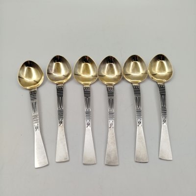 купить Набор из шести чайных ложек с геометрическим декором, мельхиор (медь-никель), Таллинский ювелирный завод, СССР, 1960-1980 гг.