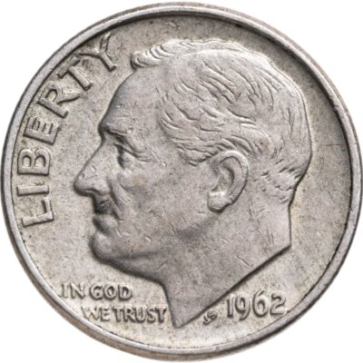 Купить США 10 центов (дайм, one dime) 1962 D Silver Roosevelt Dime (Рузвельт) знак монетного двора "D" - Денвер