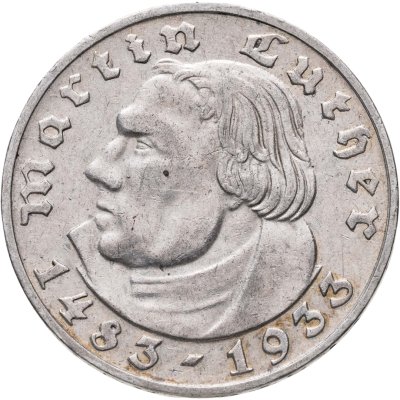 купить Германия (Третий рейх) 2 рейхсмарки (reichsmark) 1933 G 450 лет со дня рождения Мартина Лютера