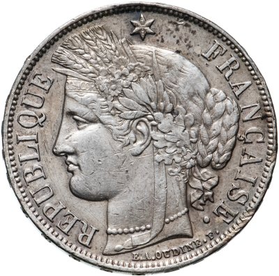 купить Франция 5 франков (francs) 1870 A Лицо влево, без 'LIBERTE·EGALITE·FRATERNITE' знак монетного двора: "A" - Париж