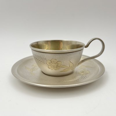 купить Пара кофейная с цветочным декором, мельхиор (медь-никель), золочение, Мстерская художественная фабрика «Ювелир», СССР, 1960-1970 гг.