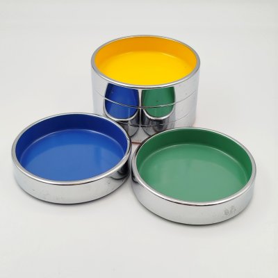 купить Набор из 5 подставок разного цвета (под стаканы), металл, серебрение, вкладыш - пластик, Европа, 1970 г.