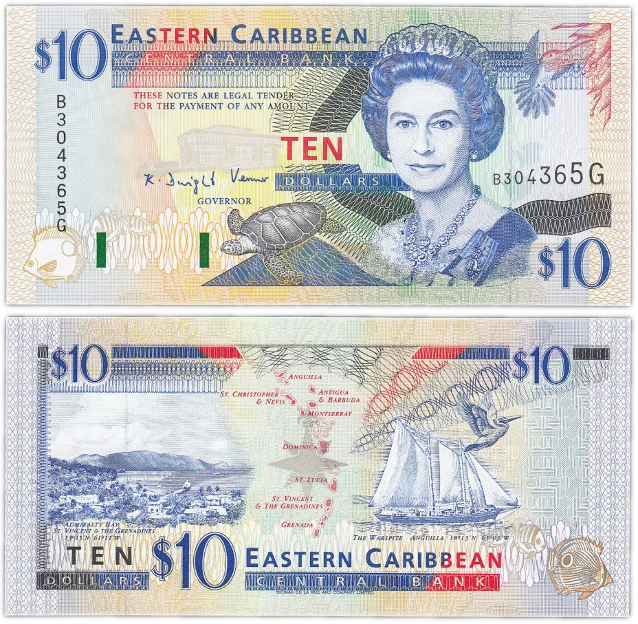 купить Восточные Карибы 10 долларов 1994 (Pick 32g) Grenada