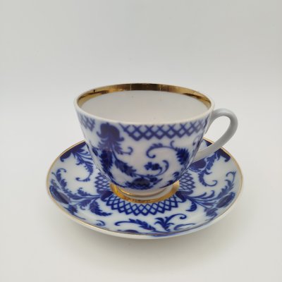 купить Пара чайная "Синие цветы", фарфор, деколь, золочение, Ленинградский фарфоровый завод (ЛФЗ), СССР, 1970-1986 гг.