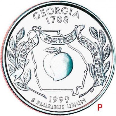 Купить США 25 центов (квотер) 1999 P — штат Джорджия