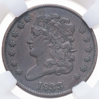 купить США 1/2 цента (cent) 1833 Classic Head Half Cent, в слабе ННР XF DET.